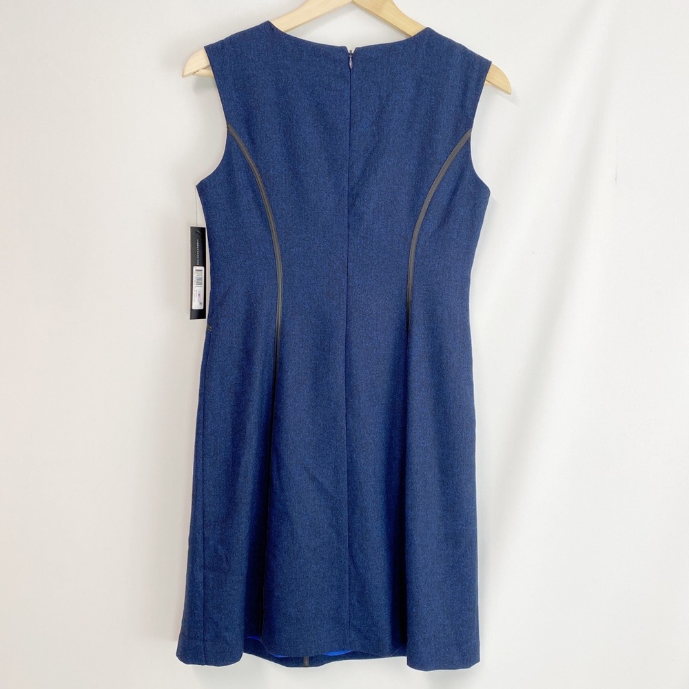 Andrew Mark black faux leather piping detail sheath dress Herringbone blue - Picture 4 of 7